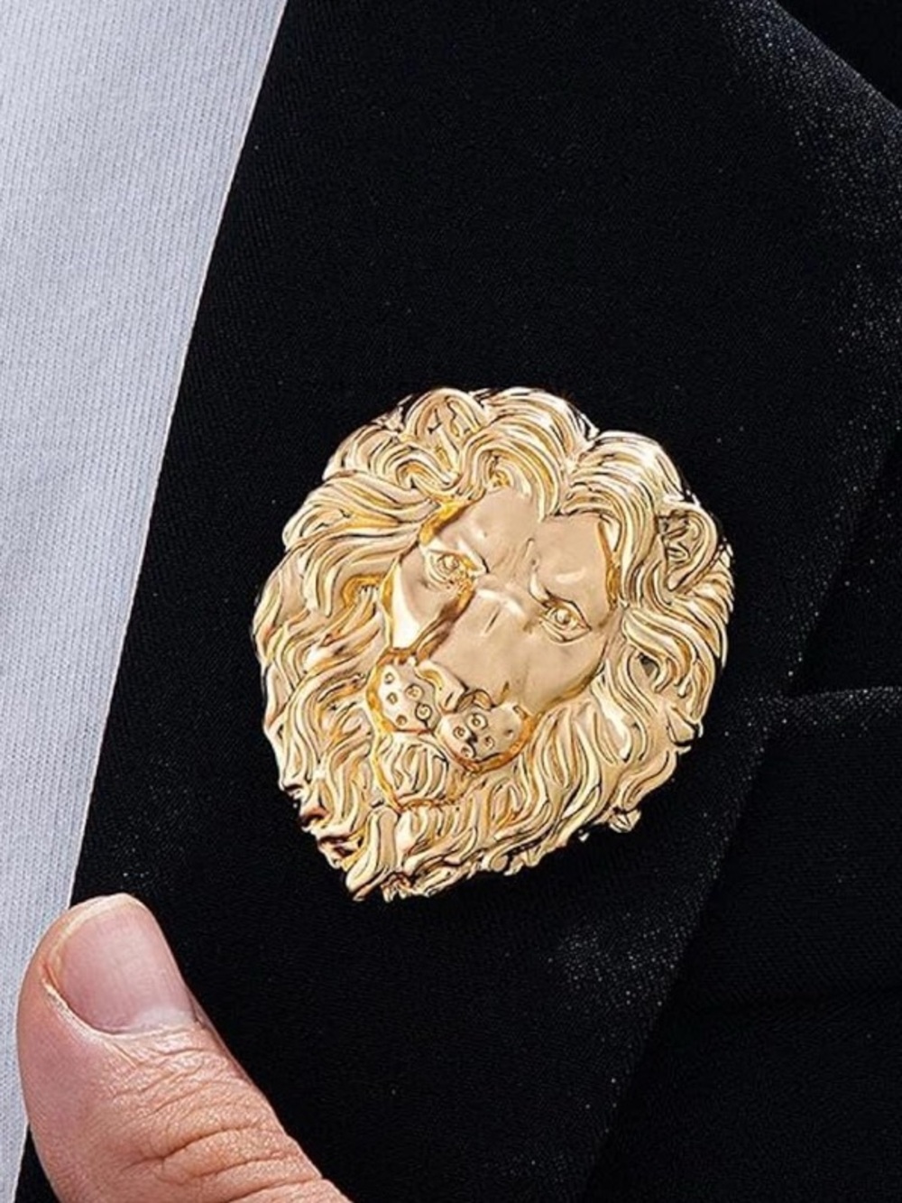 3D Sculpted Gold Lion Head Statement Pin Brooch
